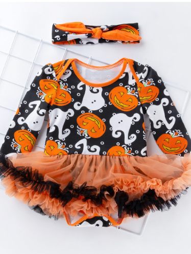 Baby Halloween Pumpkin Tutu Onesie & Headband Set - Mia Belle Girls