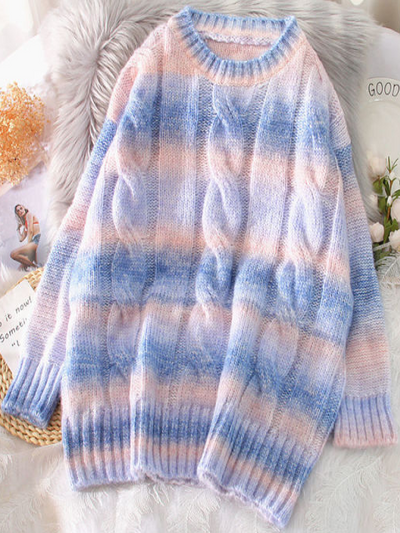 Women's Candy Color Tie-Dye Loose Knit Sweater Blue