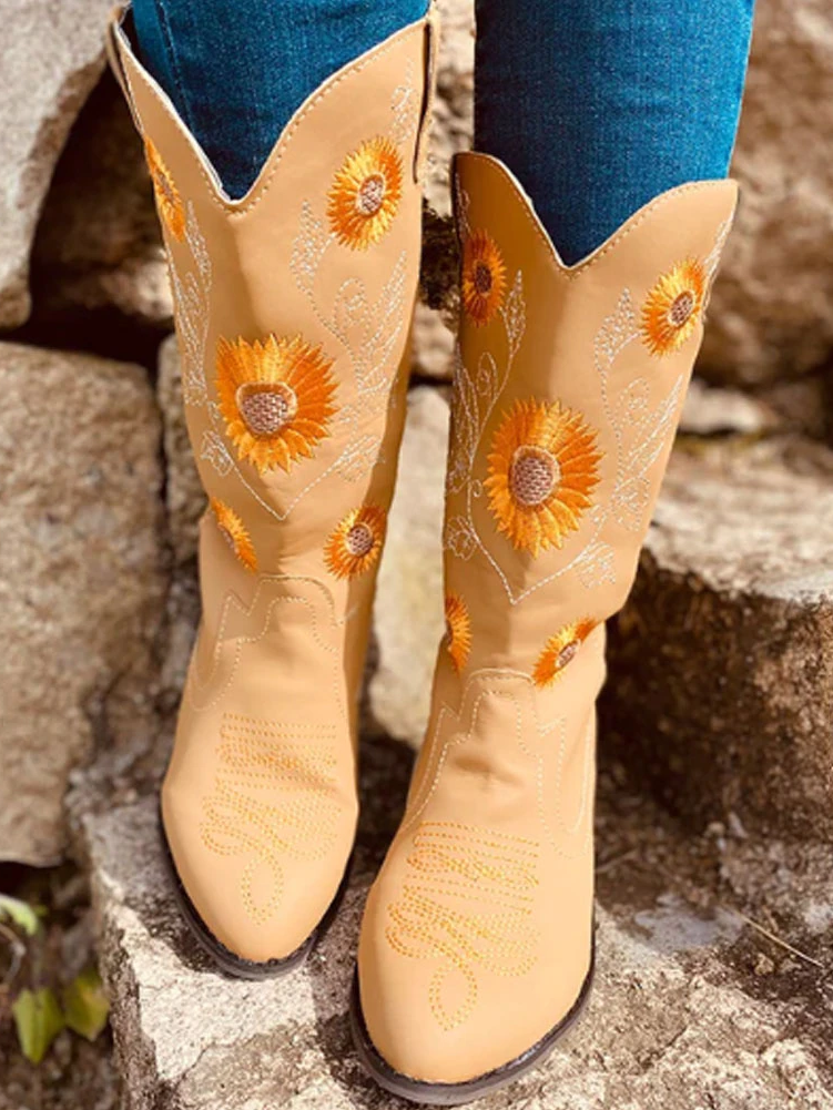 Women's Sunflower Embroidered Cowboy Booties By Liv and Mia - Mia Belle Girls