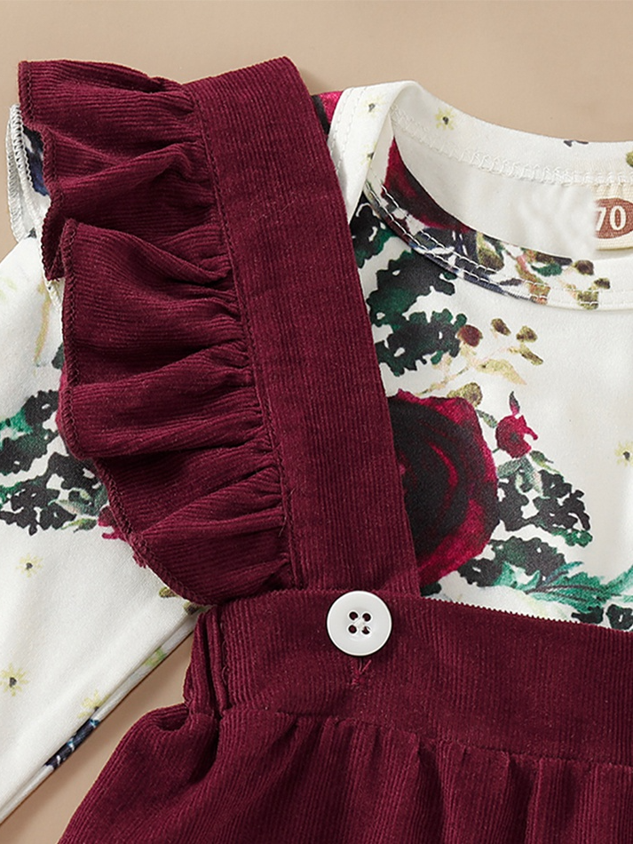 Baby Fancy Floral Onesie, Suspender Romper, And Headband Set