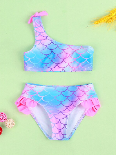 Kids Cute Swimsuits | Little Girls Mermaid Scale Two Piece Swimsuit