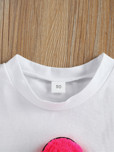 Girls Spring Outfits | Ice Cream Pom Pom Tee & Belted Denim Shorts Set