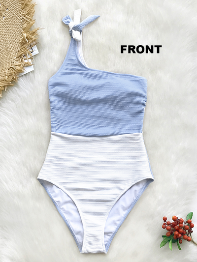 Women's One Shoulder Reverse Color Block One Piece Swimsuit - Mia Belle Girls