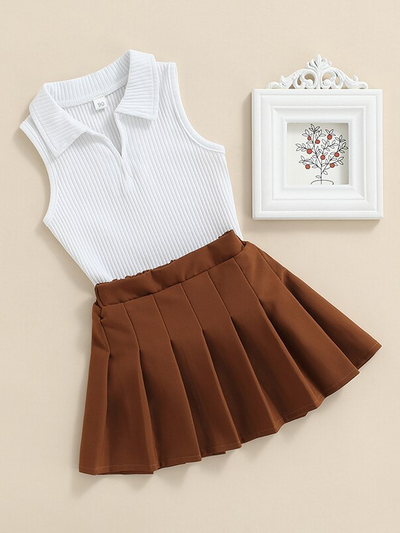 Toddler Clothing Sale | Girls Sleeveless Collared Top & Tennis Skirt