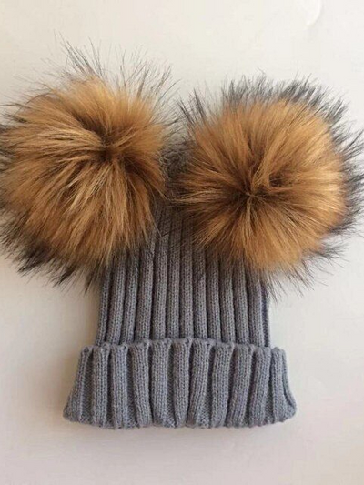 Baby Faux Fur Pom Pom Kint Bobble Hat - Mia Belle Girls