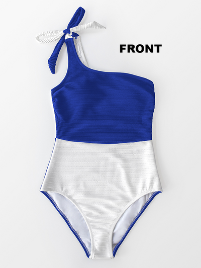 Women's One Shoulder Reverse Color Block One Piece Swimsuit - Mia Belle Girls