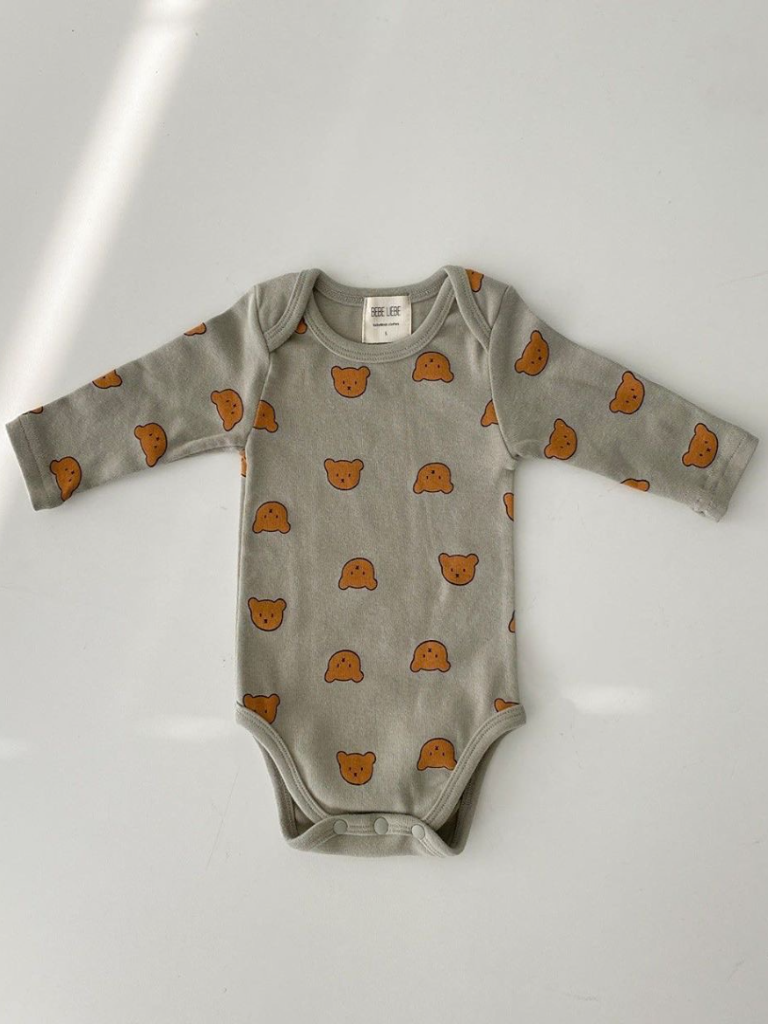 Baby Mini Bear Long Sleeve Romper Onesie Grey