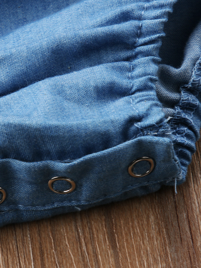 Baby Denim onesie large bib with bow and matching headband 6Mon to 2T