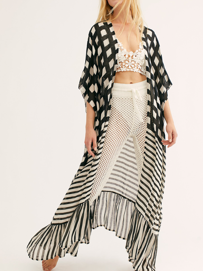 Women's Checkered and Striped Swimsuit Cover Up