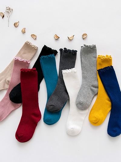 Little girls able-knit mid-calf socks with ruffle trim - Mia Belle Girls