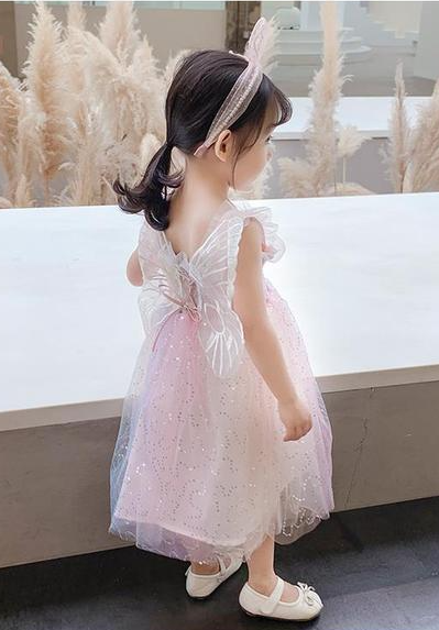 Toddler girls sleeveless smocked top tulle butterfly wings dress with gathered/applique details - Mia Belle Girls