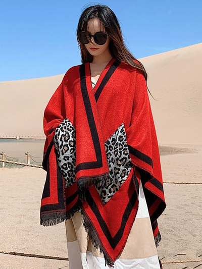 Women's 'Live Wild' Tassel Shawl Cardigan With Pockets Red