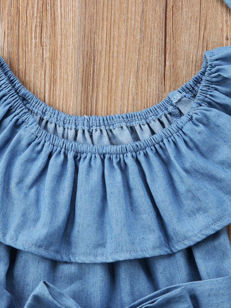 Baby Denim onesie large bib with bow and matching headband 6Mon to 2T