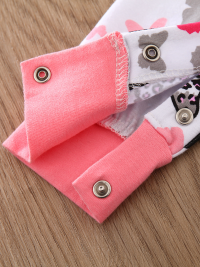 Baby Leopard Print Butterfly Long Sleeve Romper Onesie With Bow Headband Pink