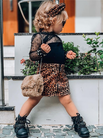 Cute Sets For Little Girls | Swiss Tulle Top & Leopard Print Skirt Set