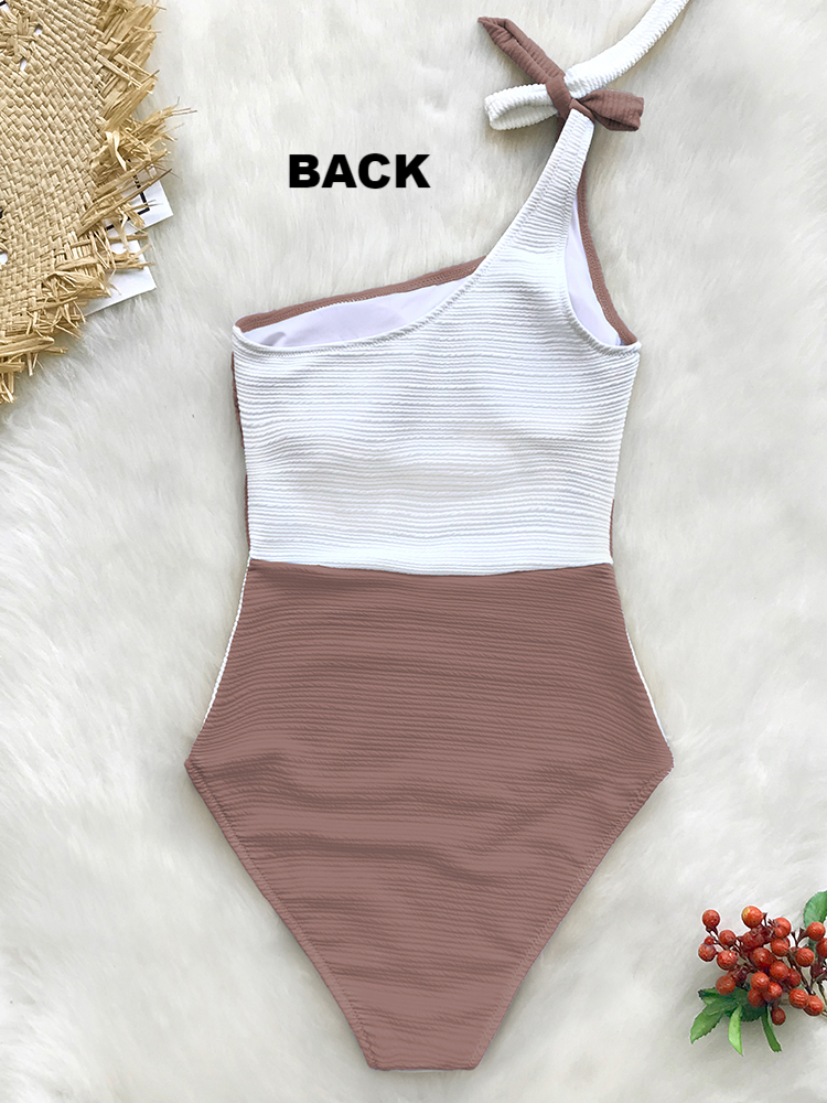 Women's One Shoulder Reverse Color Block One Piece Swimsuit - Mia Belle Girls