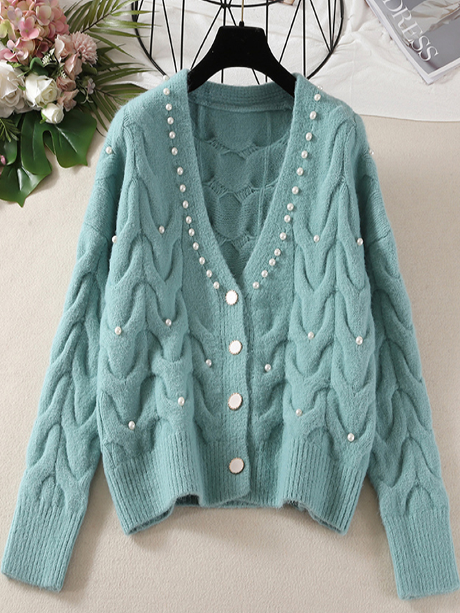 Women's Pearl Knit Button Down Cardigan Blue