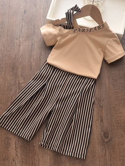 Girls Spring Outfits | Off Shoulder Top & Striped Palazzo Pants Set