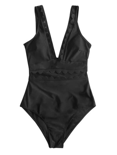Women's Mesh V Neck One Piece Monokini Swimsuit - Mia Belle Girls