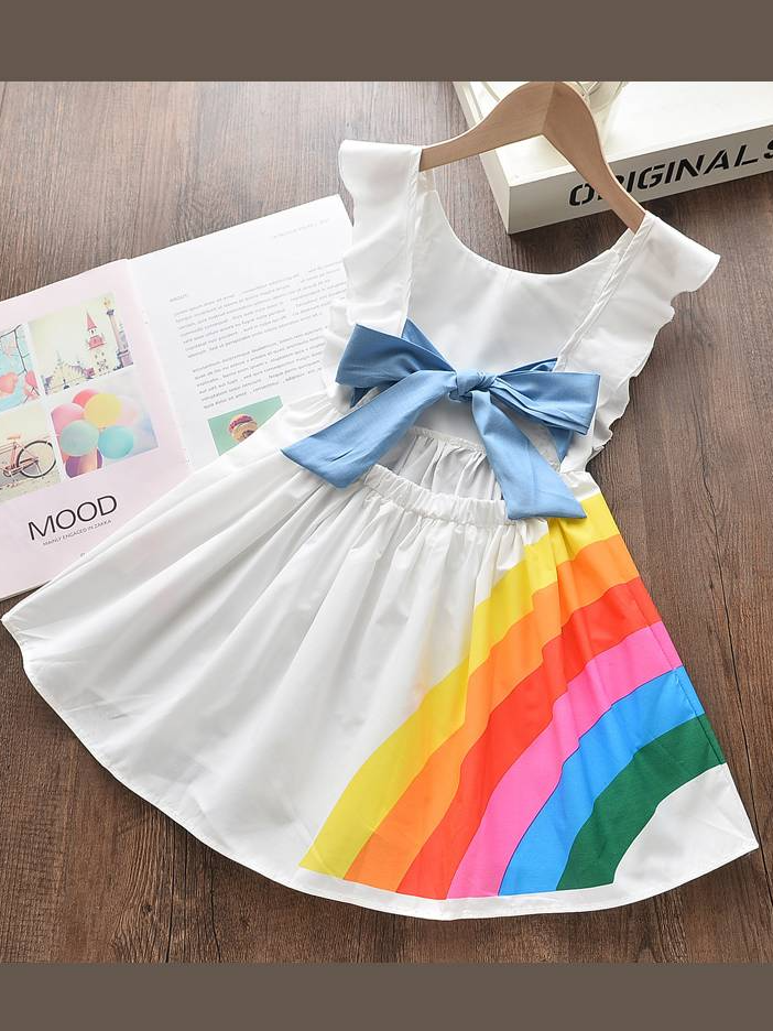 Toddler Spring Outfits | Girls Rainbow Flutter Sleeve Apron Dress