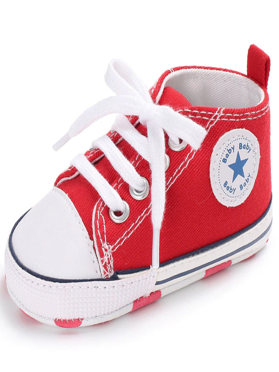 Baby First Steppers Canvas Sneaker Flats by Liv and Mia Red