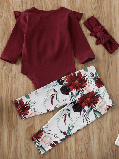 Baby A Little Ruffled Onesie with Leggings and Matching Headband Set - Mia Belle Girls