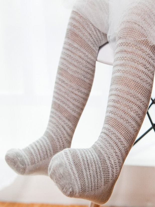 Baby Princess Bow Mesh Stockings Grey