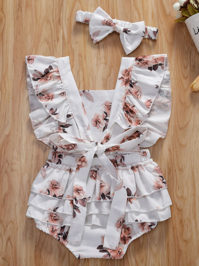 Baby Ruffled Bum Onesie with Headband Set