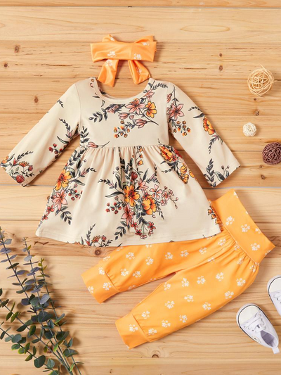 Baby A Little Funtime Love Sleeved Tunic with Pants and Matching Headband Set - Mia Belle Girls