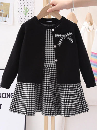Preppy Chic Clothes | Plaid Dress & Cardigan Set | Mia Belle Girls
