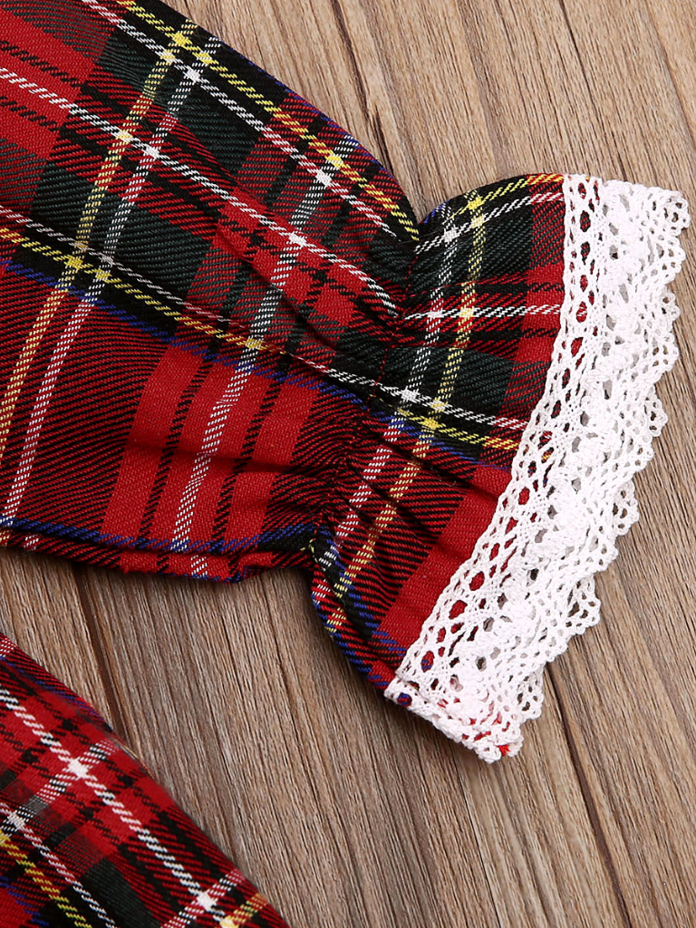 Baby Feliz Navidad Plaid Lace Trim Dress
