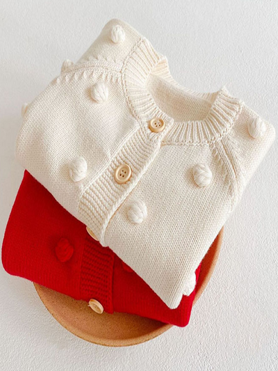 Baby I Dot This Pompom Button-Down Cardigan