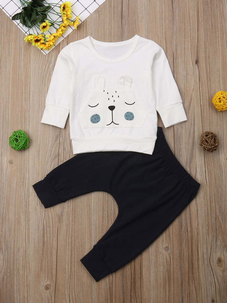 Baby Sleepy Bear Bottom Long Sleeve Shirt And Legging Set
