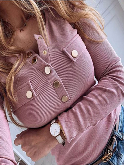 Women's Tiny Temptations Gold Buttoned Long Sleeved Top