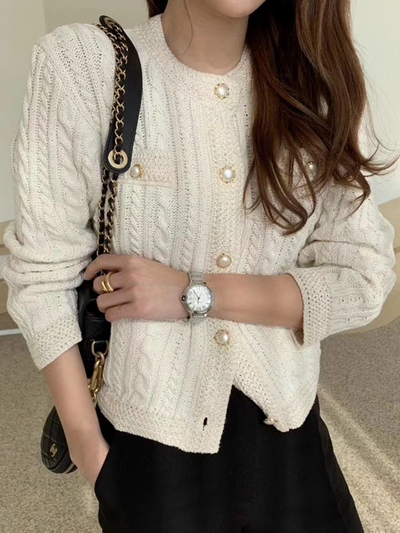 Women's Elegant Preppy Chic Twist Knit Cardigan Cardigan