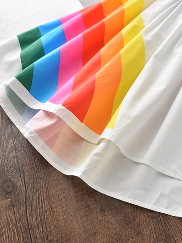 Toddler Spring Outfits | Girls Rainbow Flutter Sleeve Apron Dress