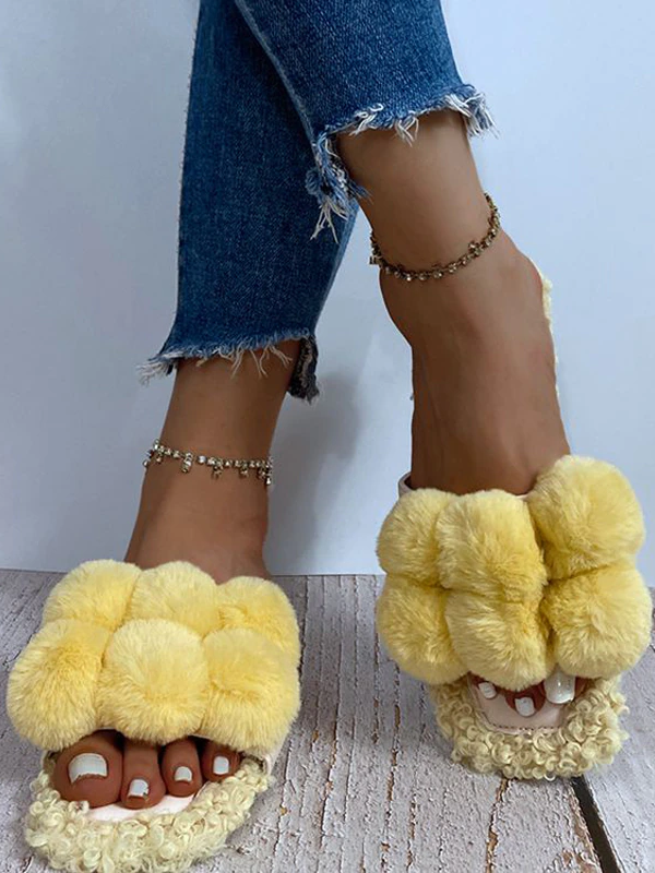 Women's Little Faux Fur Pom Pom Slippers By Liv and Mia - Mia Belle Girls