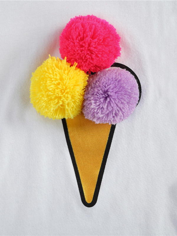 Girls Spring Outfits | Ice Cream Pom Pom Tee & Belted Denim Shorts Set