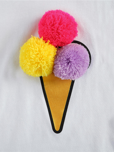 Girls Spring Outfits | Ice Cream Pom Pom Tee & Belted Denim Shorts Set