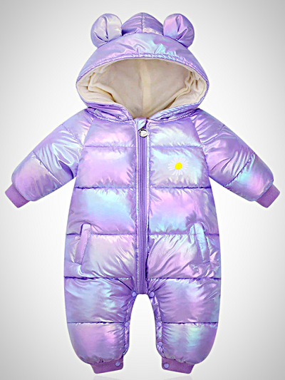 Baby Metallic Puff Snowsuit Onesie- Mia Belle Girls