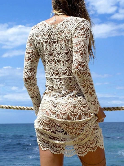 Women's Crochet Swim Wear Cover Up - Beige