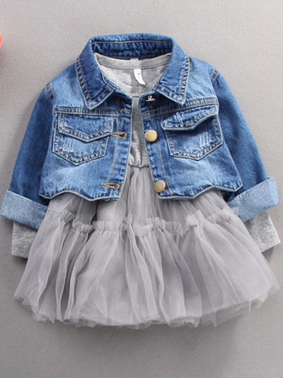 Baby tutu dress and denim jacket grey