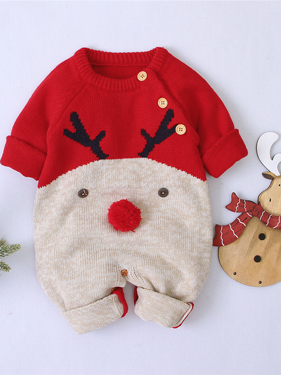 Baby Red-Nosed Rudolph Long-Sleeved Knit Onesie - Mia Belle Girls