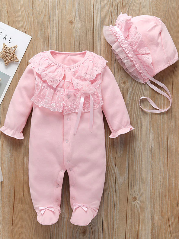 Baby Lace Princess Footie Onesie With Bonnet Set