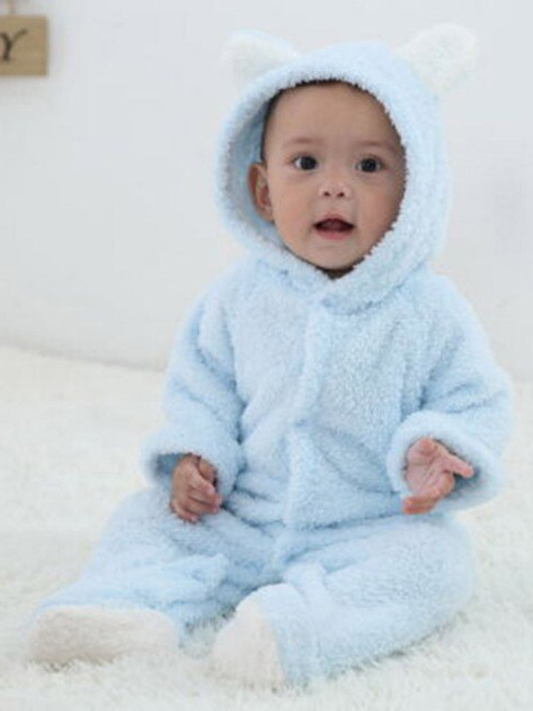 Baby Little Teddy Bear Fleece Onesie with Footies - Blue
