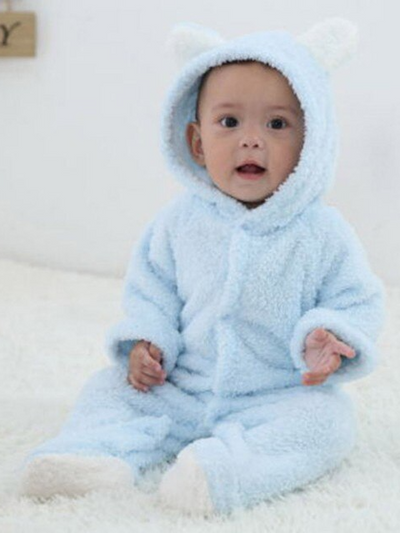 Baby Little Teddy Bear Fleece Onesie with Footies - Blue