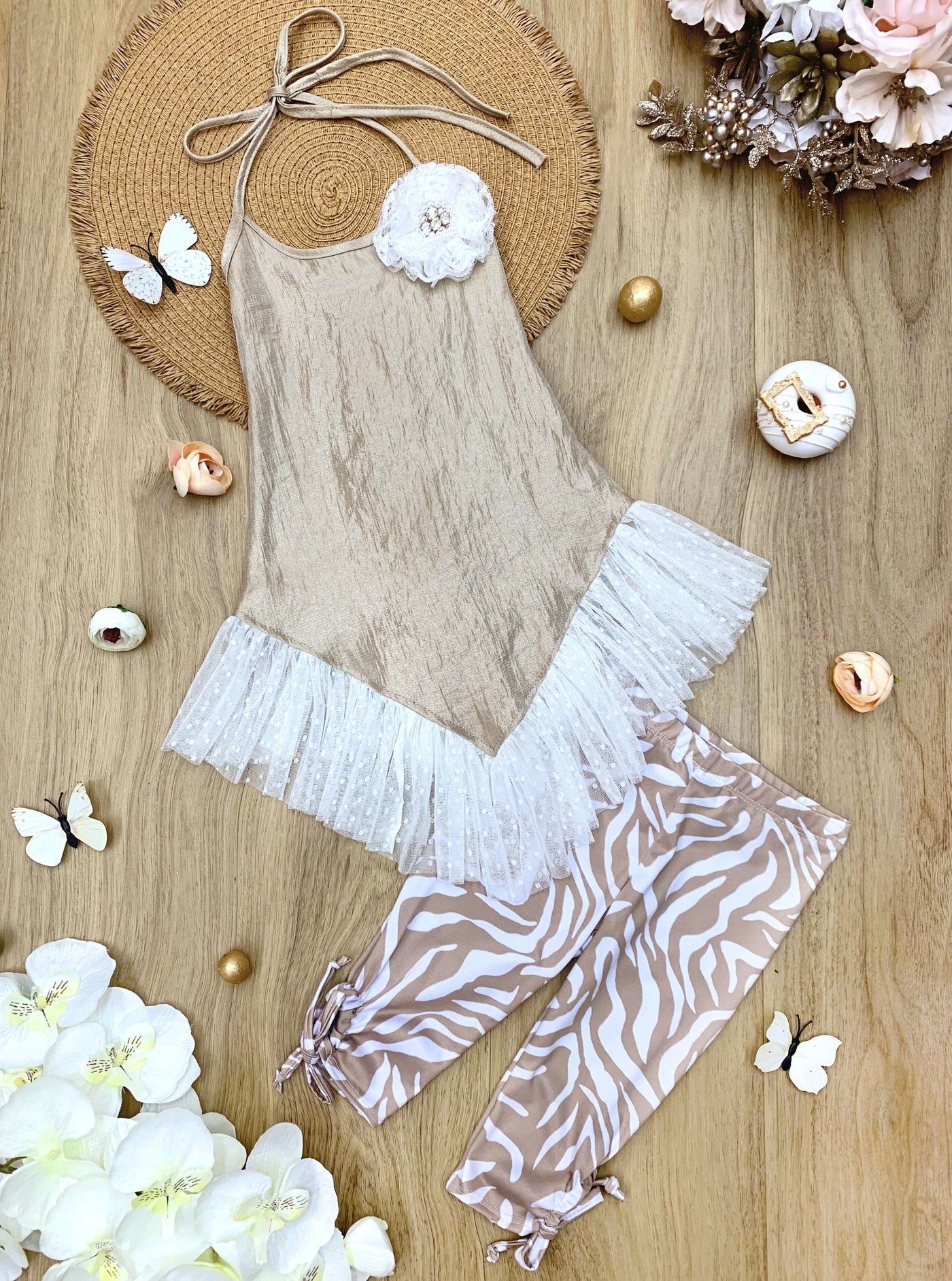 Girls Spring Outfits | Ruffled Tunic & Drawstring Capris Legging Set