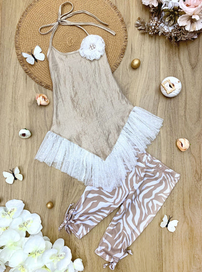 Girls Spring Outfits | Ruffled Tunic & Drawstring Capris Legging Set