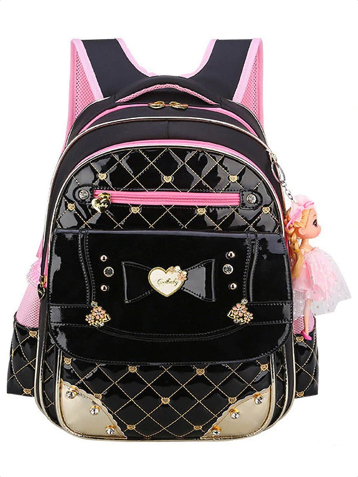 Girls Quilted Patent Synthetic Leather Backpack - Back To School Accessories - Mia Belle Girls
