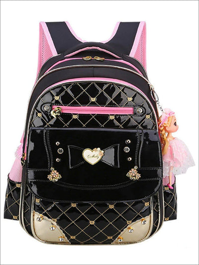 Girls Quilted Patent Synthetic Leather Backpack - Back To School Accessories - Mia Belle Girls